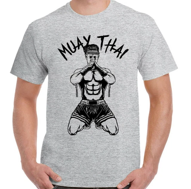 Muay Tailandese T-Shirt Uomo Arti Marziali Mma Kick Boxe Pastiglie Guanti Top