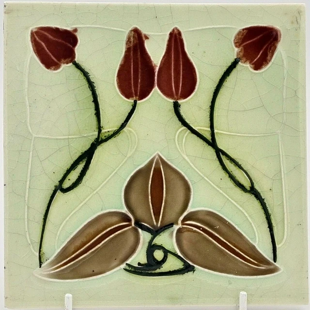 Antique Fireplace Tile Henry Richards 1905 Art Nouveau Majolica Tile AE4