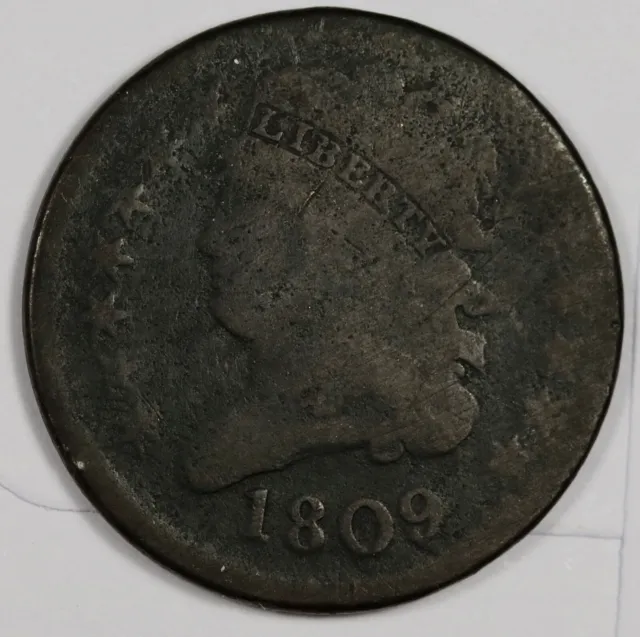 1809 Half Cent.  Error. Medallion Reverse.  180° Rotated Reverse.  Good.  187024