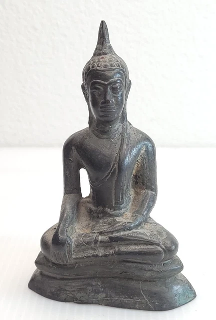 Antique Bronze Buddha Statue Thai Laotian Chinese 4.75in