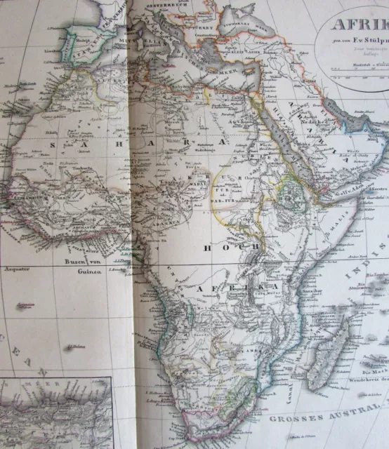 Africa continent Mt. Profile diagram 1876 Stulpnagel variant old engraved map