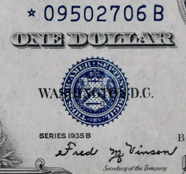 $1 1935B Star AU blue seal Silver Certificate *09502706B one dollar, series B
