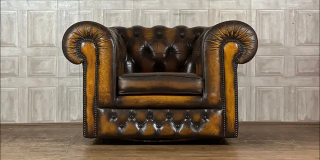 THOMAS LLOYD Golden Brown Leather Chesterfield Club Chair *FREE DELIVERY*