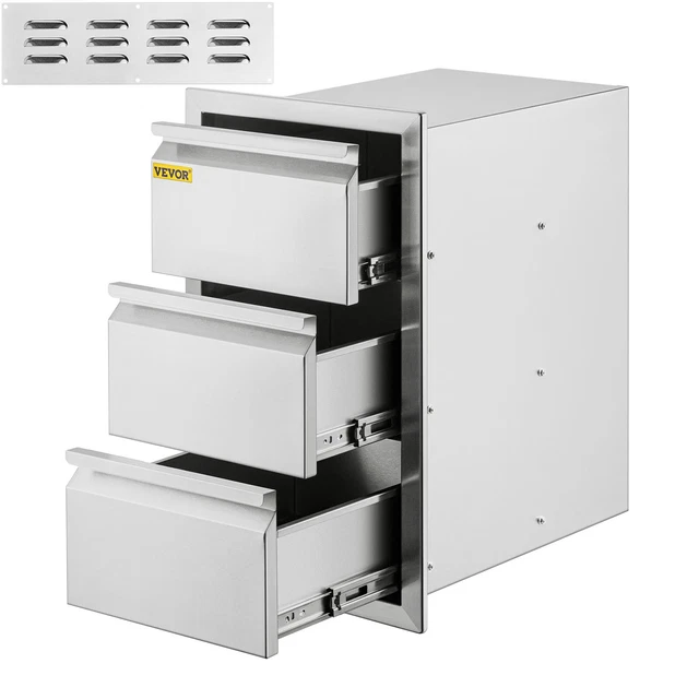 VEVOR 15X25.4in Outdoor Kitchen Drawers Triple Access Storage BBQ Drawer