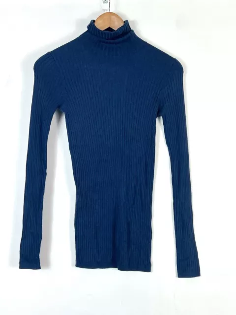 Vince NWT $245 Sweater Ribbed Turtleneck Cashmere XS navy blue Closet Staple