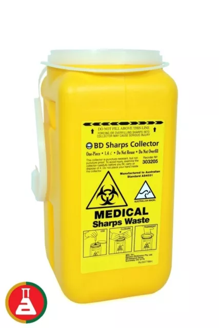 2 x  1.4L Sharps Container Bin , Needle / Syringe Disposal - Hypodermic Waste