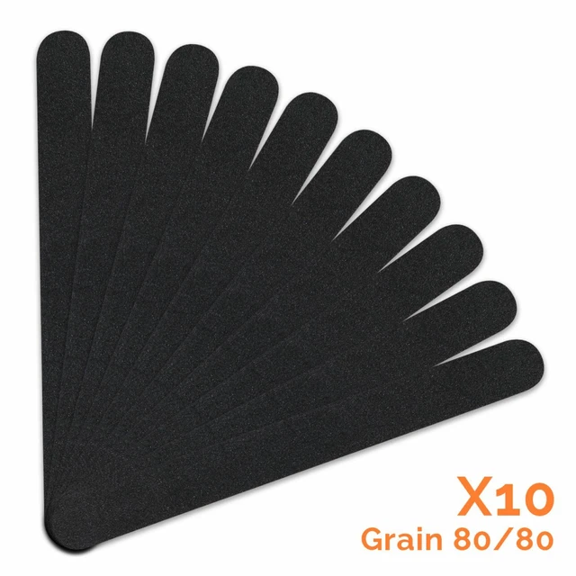 Vivezen - Lot de 10 limes à ongles droites premium ? Grain 80/80 - Noir