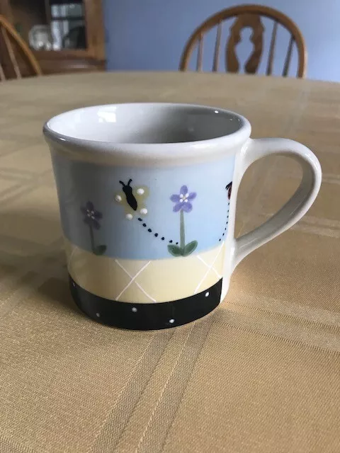 Hartstone Pottery Spring Day Coffee Mug Cup Purple Flowers Ladybug Butterfly Bee