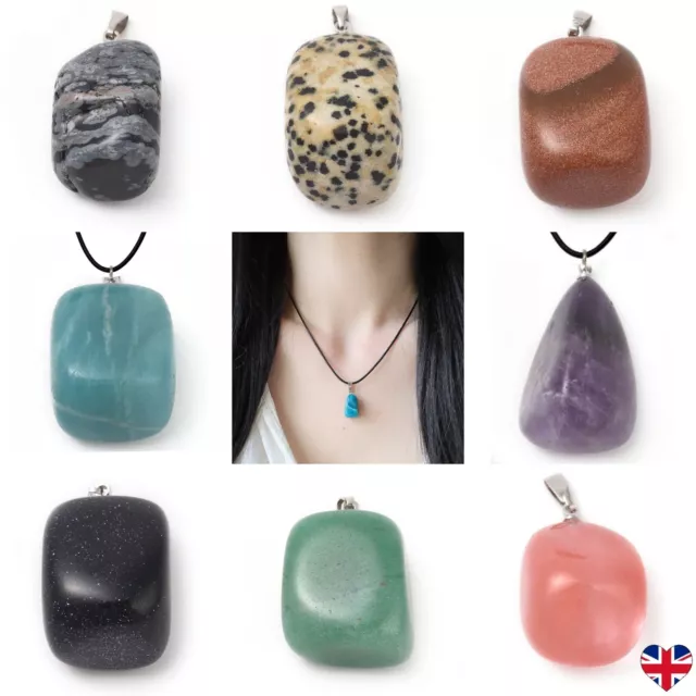 Natural Gemstone Pendant Necklace Crystal Healing Chakra Tumbled Jewellery Reiki