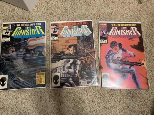 The Punisher Limited Series #1, 2, And 5 (1986, Marvel) 1st Solo Series