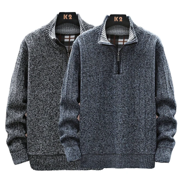 Uomo Inverno con Zip Spesso Pile Maglia Maglione Dolcevita Pullover Cardigan IN