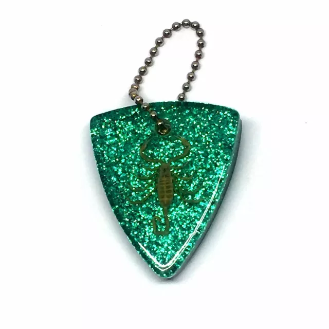 Vintage Scorpion Shield Keychain with Green Glitter New Old Stock USA