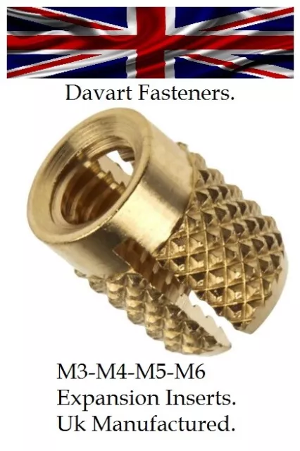 M3-M4-M5-M6 Threaded Insert Solid Brass Grip-Lock Expansion Easy Press-in Insert