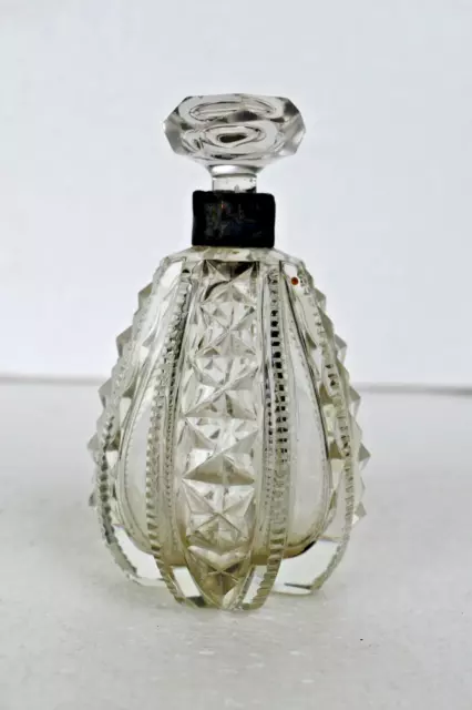 Antique Parfum Bouteille Coupe Verre Cristal Avec Bouchon de Collection " 2