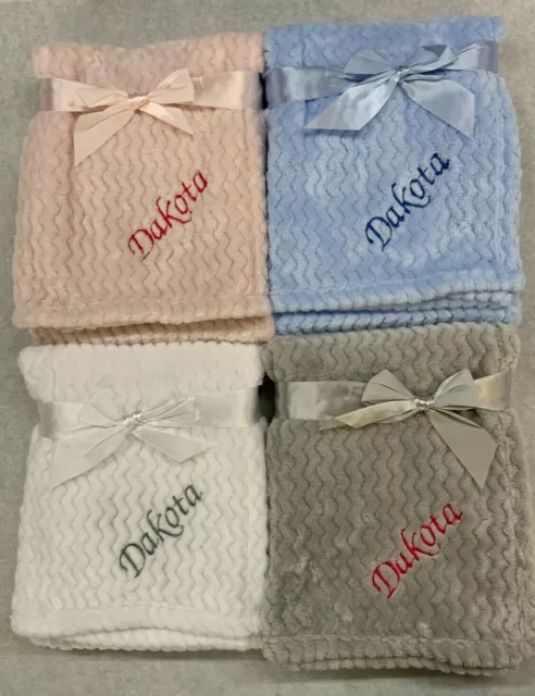 Personalised Baby Girl Boy Unisex Blanket Embroidered Name Grey Pink Blue White