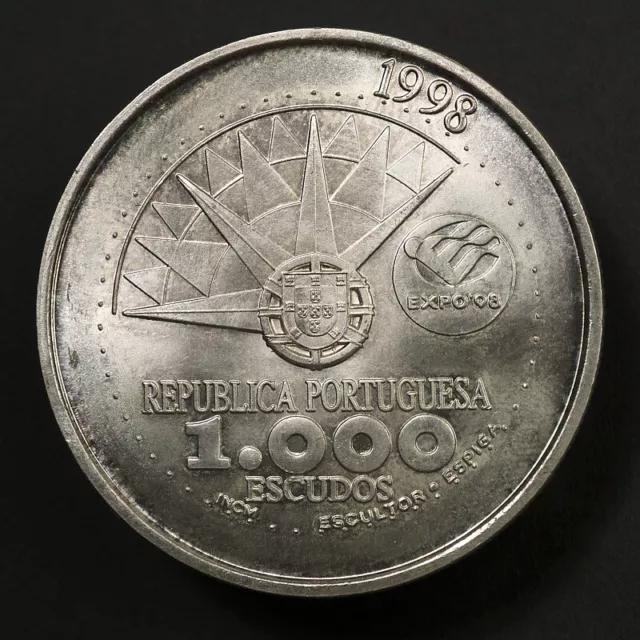 Moneda de Plata Portugal 1000 Escudos, 1998 Año Internacional de los Océanos Expo'98 2