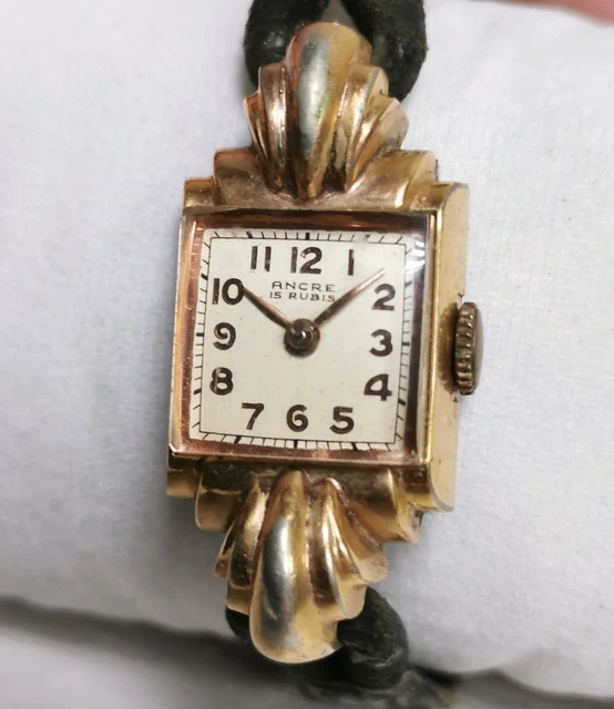 ANCIENNE MONTRE FEMME Mécanique EMCO Vintage Watch 1950 Cuir Plaqué OR Classique EUR 109,90