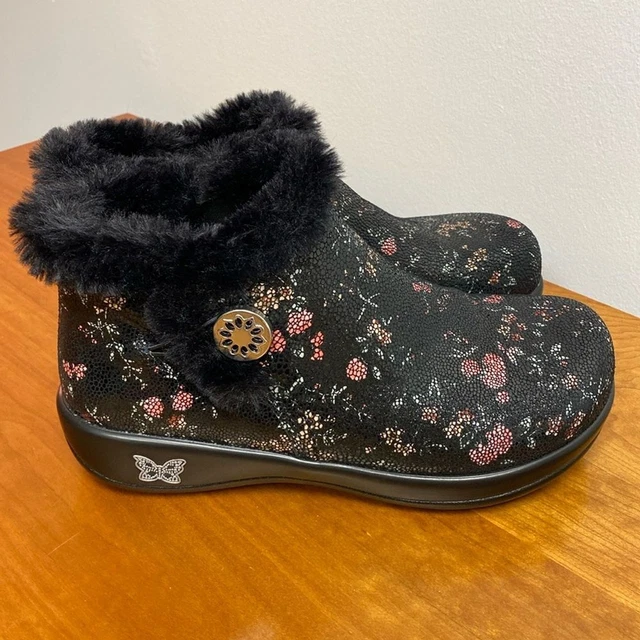 ALEGRIA WATER RESISTANT Leather Ankle Boots w Faux Fur Meri