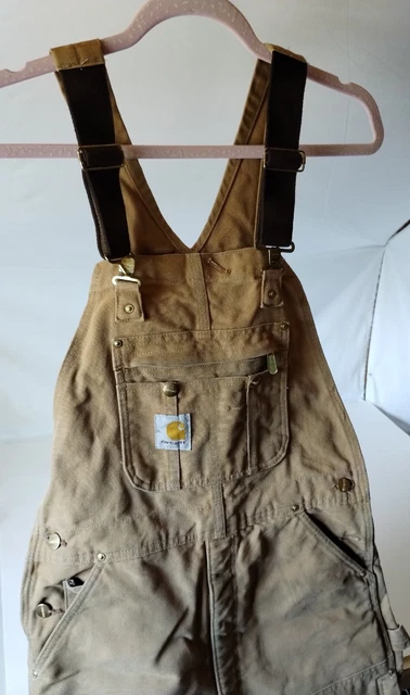Men's 34x32 Carhartt R41 BRN Double Knee Duck Canvas Bib Overalls Quilted