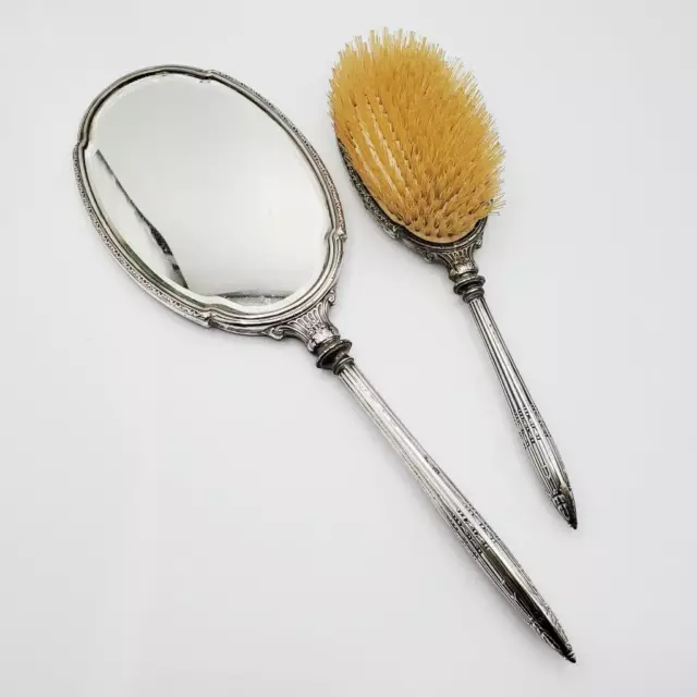 Sterling Art Deco 1920s Louis XVI Style Hand Mirror Brush Set Vanity Display