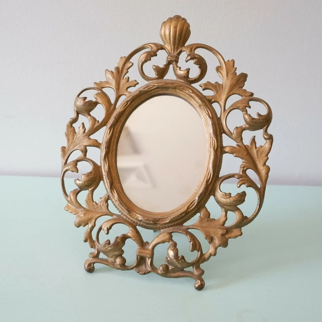 ANTIQUE VINTAGE VICTORIAN Standing Easel Table Mirror Gold Gilt Ornate