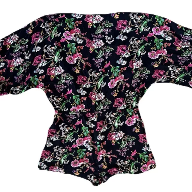 Lulus Mini Shorts Romper Sz L Floral Faux Wrap Boho Dolman Sleeve Dress Fringe