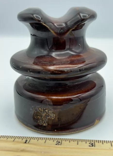 Vintage Brown Ceramic Stoneware LOCKE Insulator Saddle Top