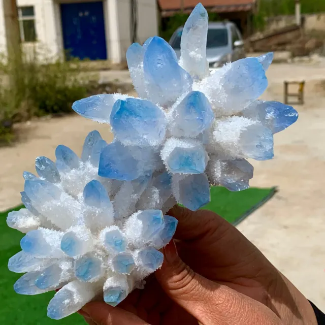2.2LB New Find sky blue Phantom Quartz Crystal Cluster Mineral Specimen Healing