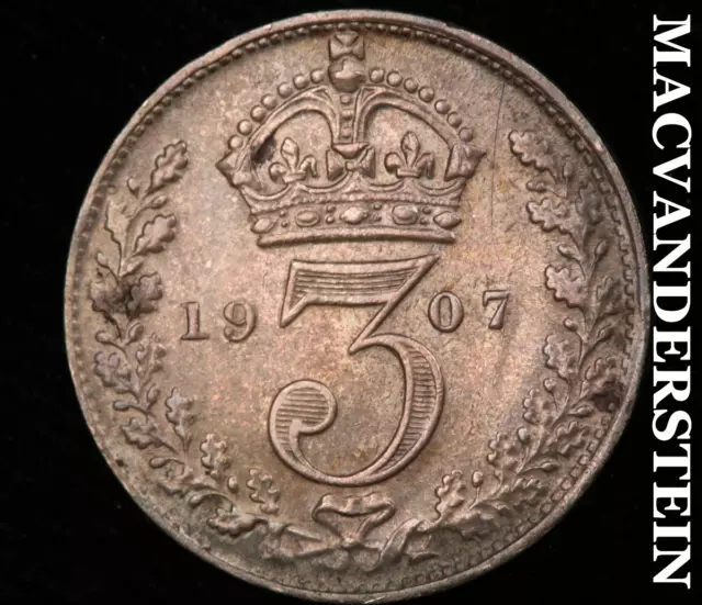Great Britain: 1907 Three Pence-Scarce High Grade #T9739
