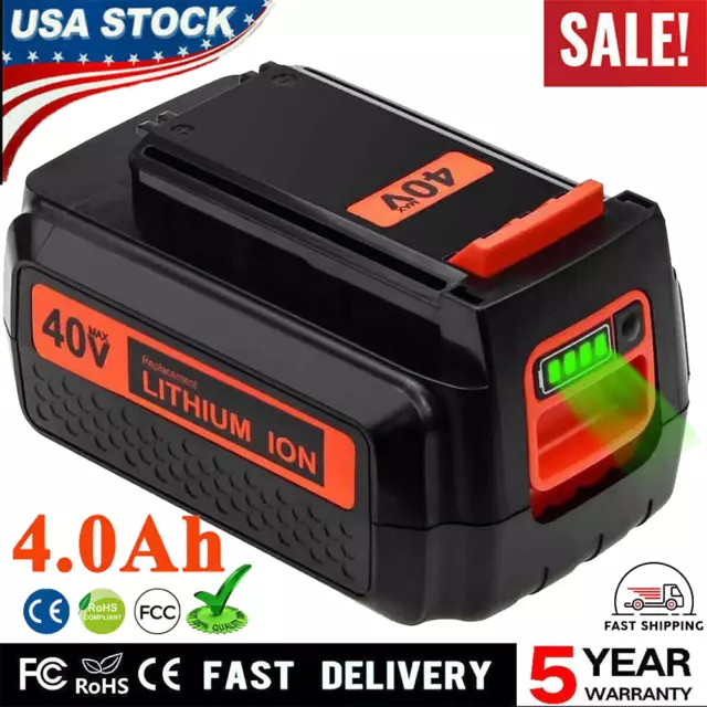 40V Lithium Battery for Black and Decker LBXR36 4.0AH 40-Volt Max LBX2040  LSW36