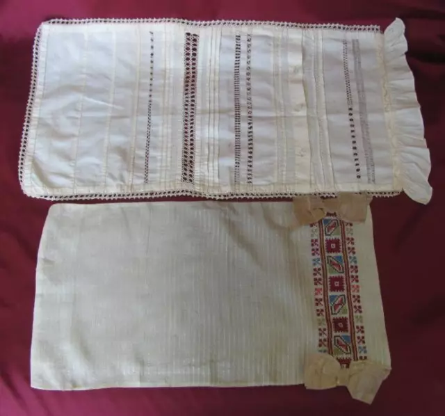 19C. Antique Set Of Two Hand Embroidered Kid Child Baby Blankets Covers