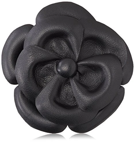 Emi Jay Large Leather Camellia Barrette Black