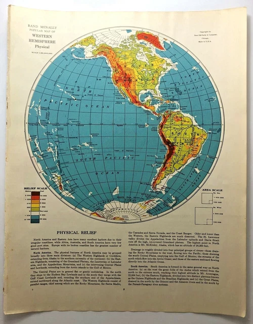 1937 Vintage WESTERN HEMISPHERE Atlas Map Authentic Old Antique Rand McNally