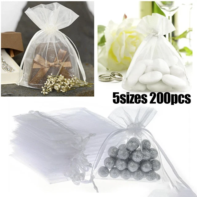 200Pcs Blanc Organza Cadeau Sacs Mariage / Fête Faveur Bijoux Bonbon Sachets
