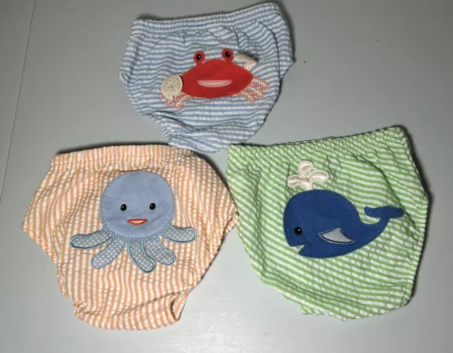 BABY ASPEN Beach Bums Size 6-12 M  Seersucker Diaper Covers WHALE, CRAB, OCTOPUS