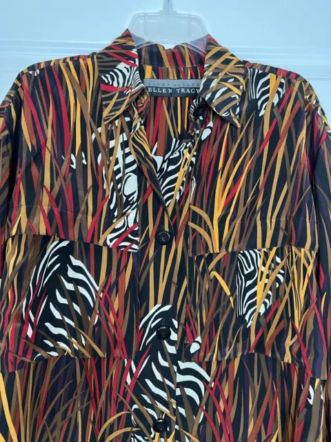 VINTAGE LINDA ALLARD Ellen Tracy Sz 4 Safari Print Silk Button Up Shirt ...