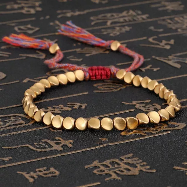 Lucky Red Rope Copper Beaded Bracelet Tibetan Buddhist Women Men Handmade Gift