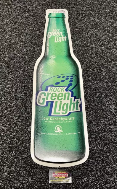 Rolling Rock Rock Green Light Beer Bottle Shaped Metal Beer Sign 36x9.5” - NOS