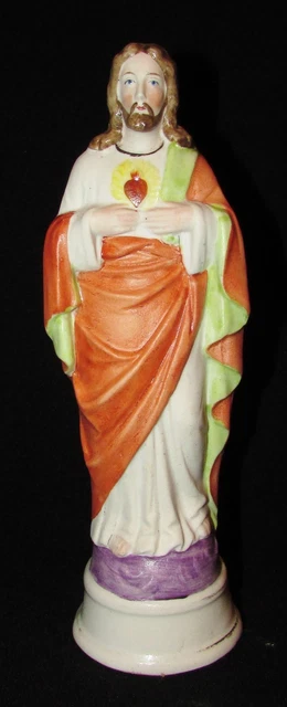 JESUS - CHRIST STATUETTE EN BISCUIT PORCELAINE  POLYCHROME   fin 19 ème siècle