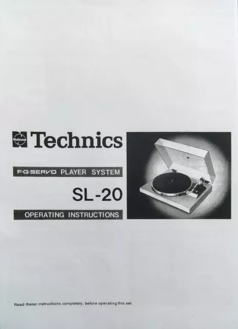 Technics SL-20 - Turntable System -  Operating Instructions - USER MANUAL
