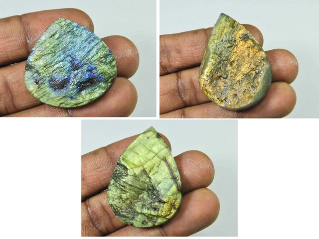 Lot De 3 Cabochons Poire En Malachite Naturelle - 272,15 Carats Total - Congo