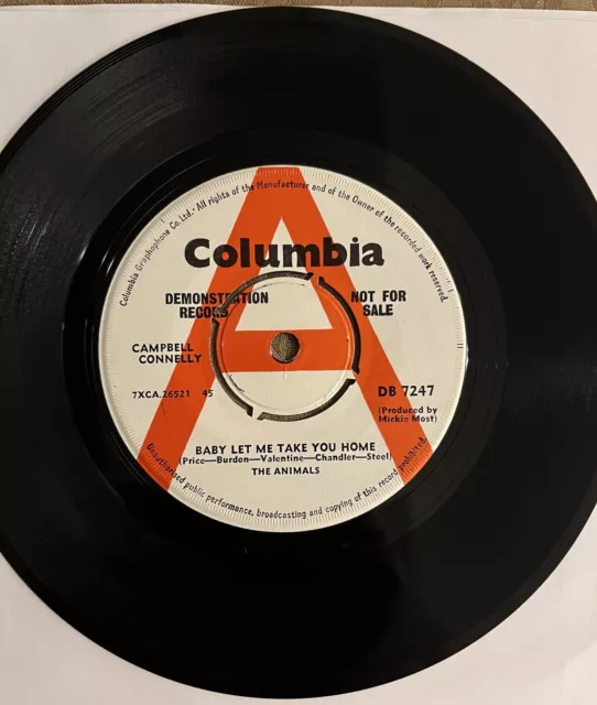 The Animals Baby Let Me Take You Home Columbia Demo DB 7247 1964 NM