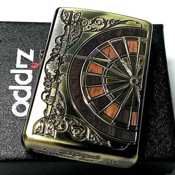 Zippo Antique Darts Double Sided Processing Antique Gold Brass Lighter Japan