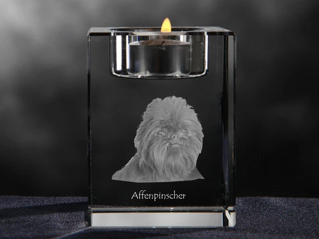 Affenpinscher, crystal candlestick with dog, souvenir, Crystal Animals USA Affenpinscher, crystal candlestick with dog, souvenir, Crystal Animals USA