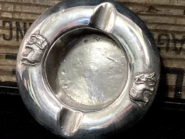 Vintage Sterling Silver Ashtray With Elephants .925