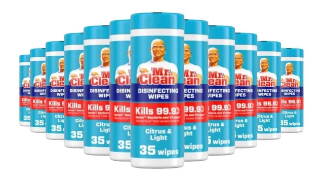 Mr. Clean DISIFECTING WIPES CITRUS & LIGHT 12 PACK / 35 WIPES GERMS BACTERIA NIB