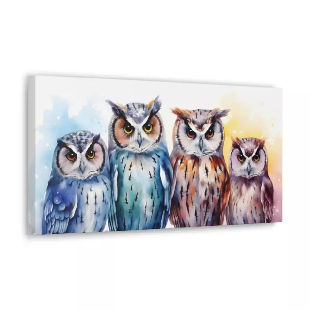 Water Colour Owl Canvas Colourful Animal Bird Owls Print Nature Wall Art Decor