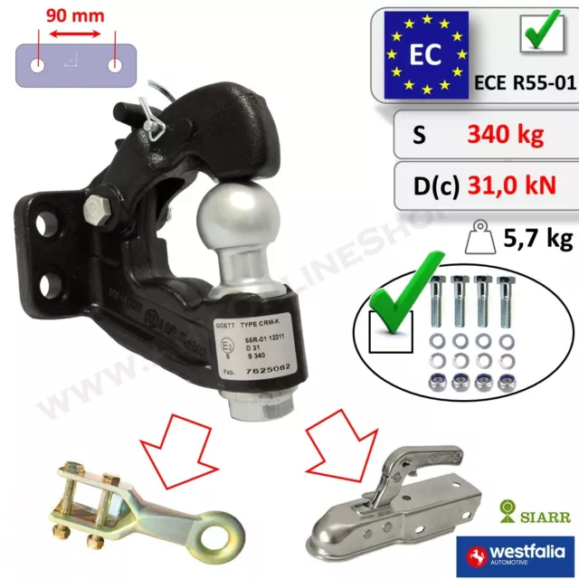 Heavy Duty Combined Pintle Hitch Hook with Tow Ball 4 holes 90x40 mm Tow Bar