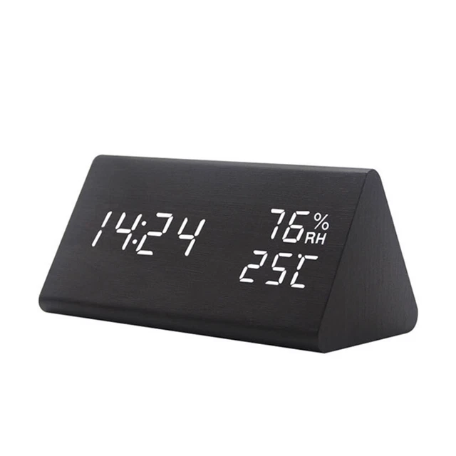 Large Digital LED Display Alarm Clock Snooze Temperature Mode Voice Control