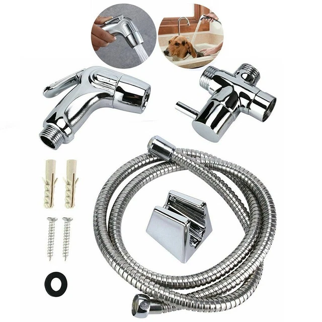 Práctico kit de piezas de cabezal de pulverizador de bidé chapado en plata ABS + acero inoxidable